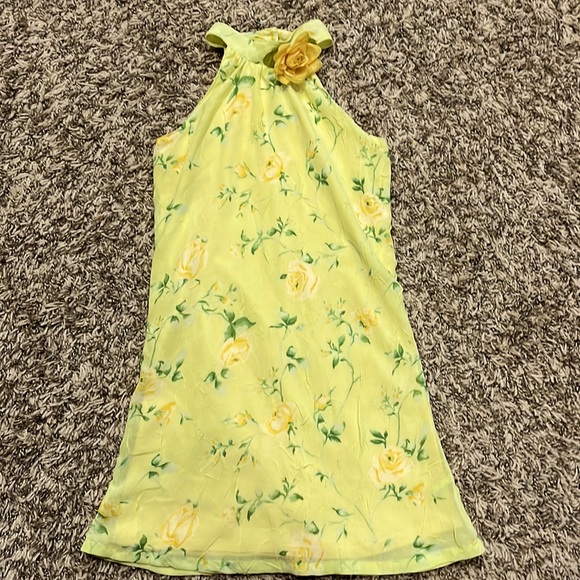 The Children's Place Other - CHILDRENS PLACE YELLOW ROSES FLORAL CHIFFON HALTER CORSAGE DRESS 4 4T EUC